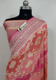 Multi Color Pure Banarasi Handloom Khaddi Georgette Saree- Water Zari
