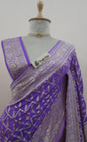 Lilac Color Pure Banarasi Handloom Khaddi Georgette Saree- All Over Sona Rupa Jaal Work