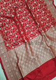 Red Color Pure Banarasi Handloom Katan Silk Saree- All Over Jaal Work