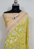  Lemon Yellow Banarasi Handloom Khaddi Georgette Saree With Water Zari -Truth Fab