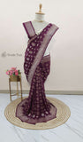 Wine Banarasi Handloom Khaddi Georgette Saree With Water Zari -Truth Fab