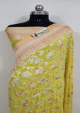  Lemon Yellow Banarasi Handloom Khaddi Georgette Saree With Water Zari -Truth Fab