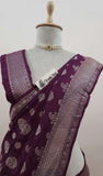 Wine Banarasi Handloom Khaddi Georgette Saree With Water Zari -Truth Fab