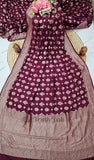 Wine Banarasi Handloom Khaddi Georgette Saree With Water Zari -Truth Fab
