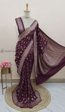 Wine Banarasi Handloom Khaddi Georgette Saree With Water Zari -Truth Fab