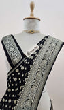 Black Banarasi Handloom Khaddi Georgette Saree With Water Zari -Truth Fab