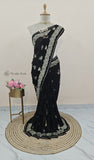 Black Banarasi Handloom Tussar Georgette Meenakari Saree - Truth Fab