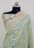 Pista Color Pure Banarasi Handloom Katan Silk Saree- All Over Jaal Work With Meenakari