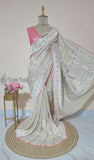 Off White Banarasi Handloom Tussar Georgette Meenakari Saree-Truth Fab