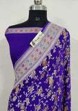 Azure Blue Pure Banarasi Handloom Khaddi Georgette Saree- Water Zari