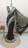 Black Color Pure Banarasi Handloom Khaddi Georgette Saree- Water Zari