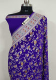 Azure Blue Banarasi Handloom Khaddi Georgette Saree With Water Zari - Truth Fab