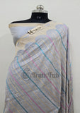 Columbia Blue Color Pure Banarasi Handloom Katan Silk Saree- All Over Stripe Work With Meenakari