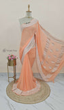 Apricot Orange Banarasi Handloom Khaddi Chiffon Gold Zari Saree- Truth Fab 