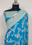 Azure Blue Banarasi Handloom Khaddi Georgette Saree With Meenakari - Truth Fab