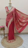 Red Pink Banarasi Handloom Khaddi Georgette Saree With Water Zari -Truth Fab