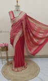 Red Pink Color Pure Banarasi Handloom Khaddi Georgette Saree- All Over Sona Rupa Work