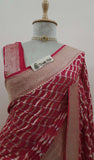 Red Pink Banarasi Handloom Khaddi Georgette Saree With Water Zari -Truth Fab