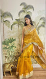 Canary yellow Banarasi Handloom Tissue Silk Saree - Truth Fab