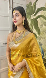 Canary yellow Pure Banarasi Handloom Tissue Silk Saree