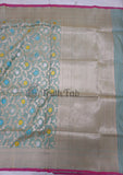 Pista Color Pure Banarasi Handloom Katan Silk Saree- All Over jaal Work With Meenakari