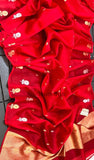 Banarasi Handloom Kora Silk Saree - Classic Red - Truth Fab