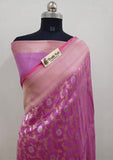 Baby Pink Color Pure Banarasi Handloom Katan Silk Saree- All Over Sona Rupa Jaal Work