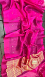 Hot Pink Pure Banarasi Handloom Kora Silk Saree