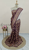 Blackberry Purple Pure Banarasi Handloom Chiffon Saree