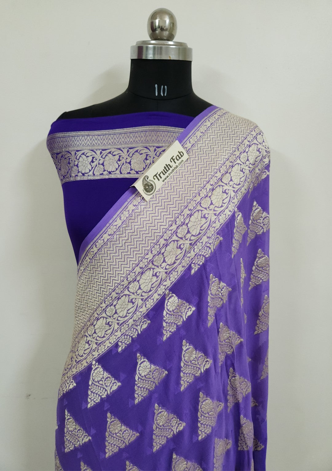 Purple Pure Banarasi Handloom Khaddi Georgette Saree- Water Zari