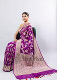 Purple Pure Banarasi Handloom Khaddi Georgette Saree- Meenakari Design
