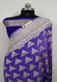 Purple Pure Banarasi Handloom Khaddi Georgette Saree- Water Zari