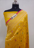 Yellow Color Pure Banarasi Handloom Katan Silk Saree- All Over Jaal Work With Meenakari