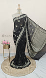 Black Banarasi Handloom Tussar Georgette Meenakari Saree - Truth Fab
