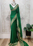 Khaddi Georgette Banarasi Handloom Saree with Antique Zari Work - Forest Green -Truth Fab