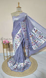  Sky Blue Pure Banarasi Handloom Tussar Georgette Saree Truth Fab