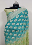2D Shade Banarasi Handloom Khaddi Georgette Meenakari  Saree With Water Zari - Truth Fab