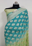 2D Shade Pure Banarasi Handloom Khaddi Georgette Saree- Meenakarsi Design