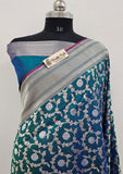 Azure Blue Color Pure Banarasi Handloom Katan Silk Saree- All Over Sona Rupa Jaal Work