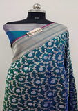 Azure Blue Banarasi Handloom Katan Silk Saree - Truth Fab