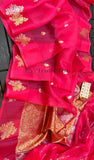 Magenta Pink Pure Banarasi Handloom Kora Silk Saree