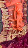 Banarasi Handloom Kora Silk Saree - Apricot Orange - Truth Fab