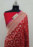 Red Color Pure Banarasi Handloom Katan Silk Saree- All Over Sona Rupa Jaal Work