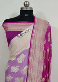 2D Shade Pure Banarasi Handloom Khaddi Georgette Saree- Meenakari Design