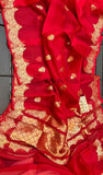 Hot Red Pure Banarasi Handloom Kora Silk Saree