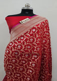 Red Color Pure Banarasi Handloom Katan Silk Saree- All Over Sona Rupa Jaal Work