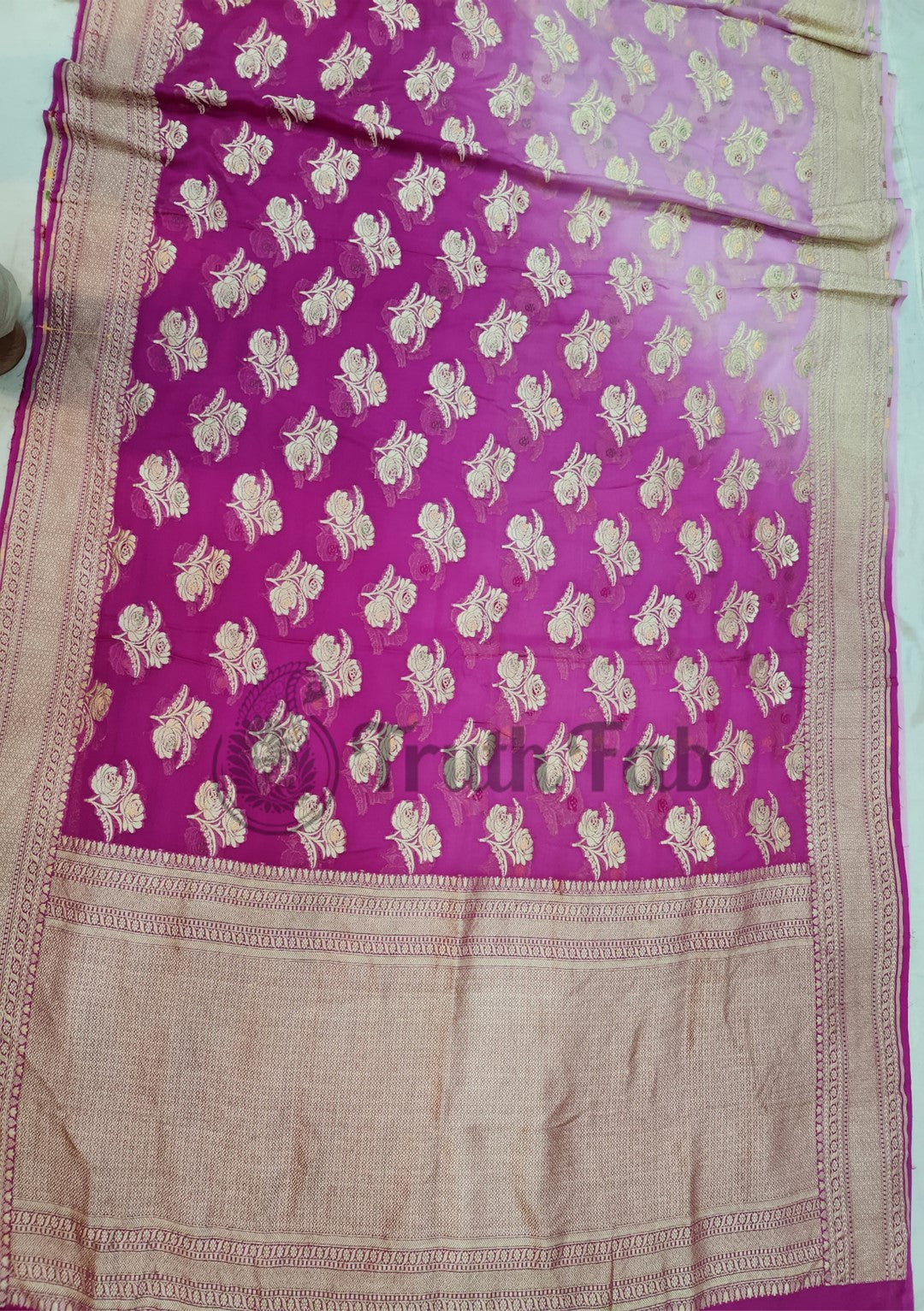 2D Shade Pure Banarasi Handloom Khaddi Georgette Saree- Meenakari Design