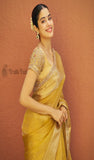 Golden Yellow Pure Banarasi Handloom Tissue Silk Saree