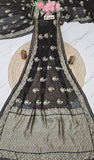 Black Banarasi Handloom Tussar Georgette Meenakari Saree - Truth Fab