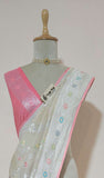 Off White Banarasi Handloom Tussar Georgette Meenakari Saree-Truth Fab